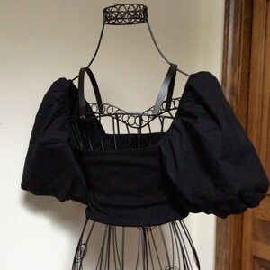Zara black puff sleeve crop top, Medium